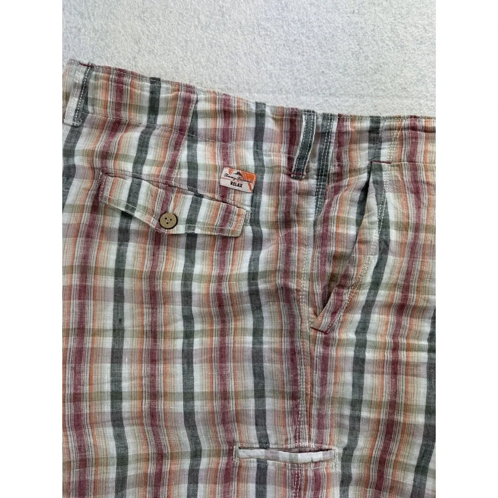 Tommy‎ Bahama Mens 100% Linen Chino Shorts Tag 36 Actual Size 38 Tropical Plaid